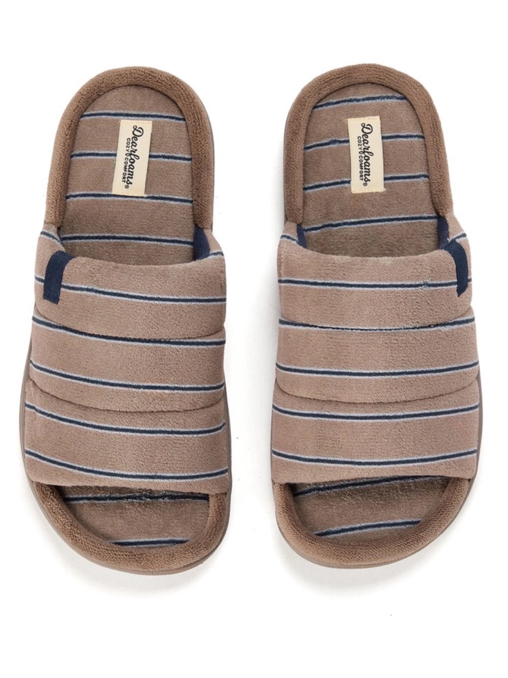 💜 Dearfoams Cozy Comfort Men's Striped Slide Slippers Size:XLarge (13-14)